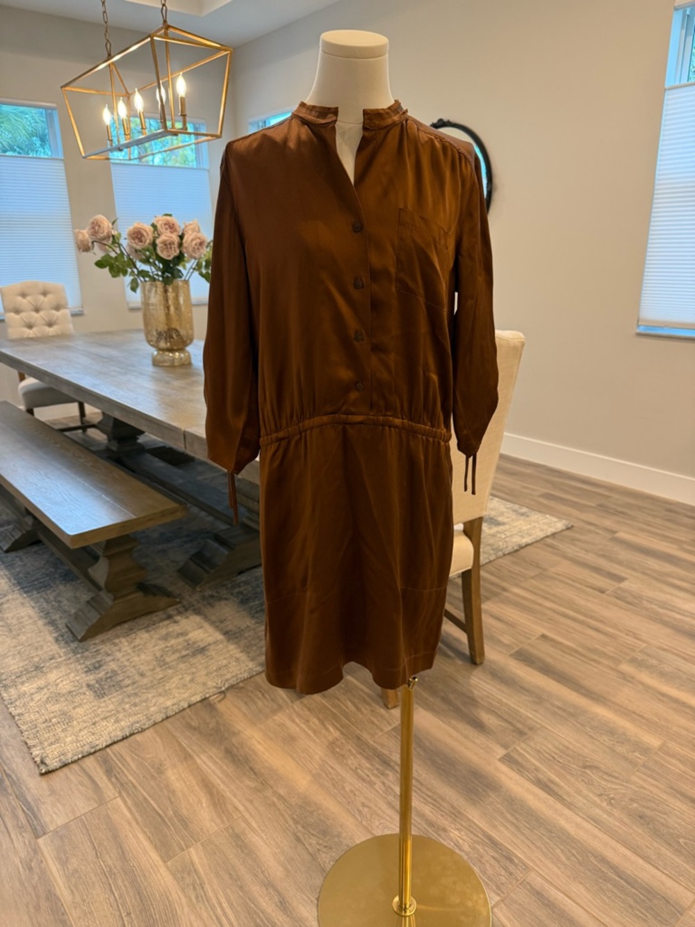 Silk Button-Front Dress (Ann Taylor) in Brown/Rust.